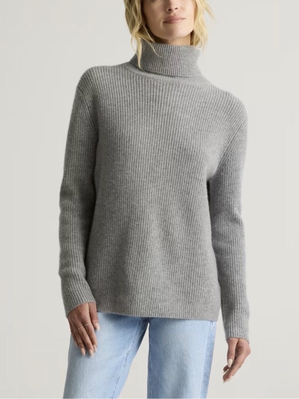 Quince Fisherman Turtleneck 100% Mongolian Cashmere Sweater Grey Size S